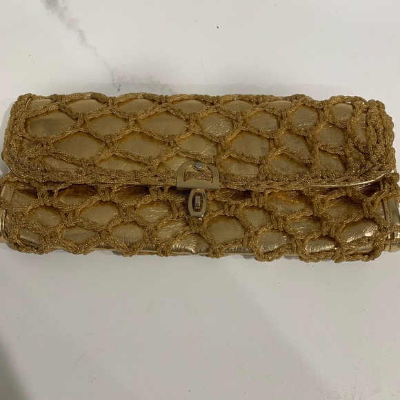 Vintage gold/fabric clutch purse - Picture 2 of 8